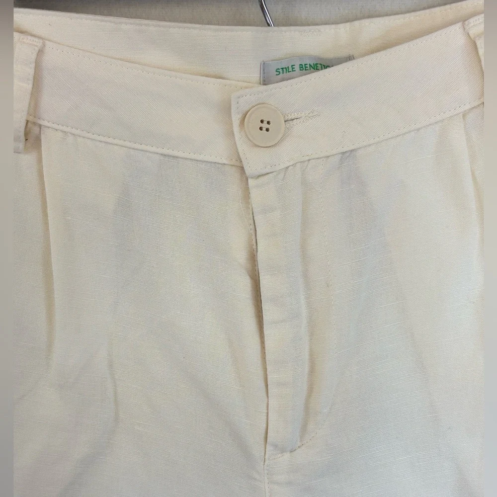 STILE BENETTON Linen Shorts White Cream Khaki Italy Bermuda ‎ Normcore Women 8